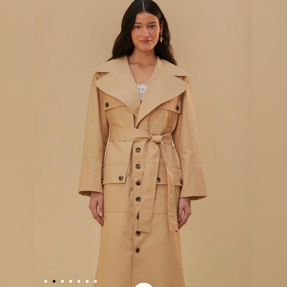 Farm Rio Pockets Over Nude Trench Coat